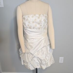 Jessica McClintock Gunne Sax Y2k Strapless Ivory Gold Bubble Mini Dress Size S
